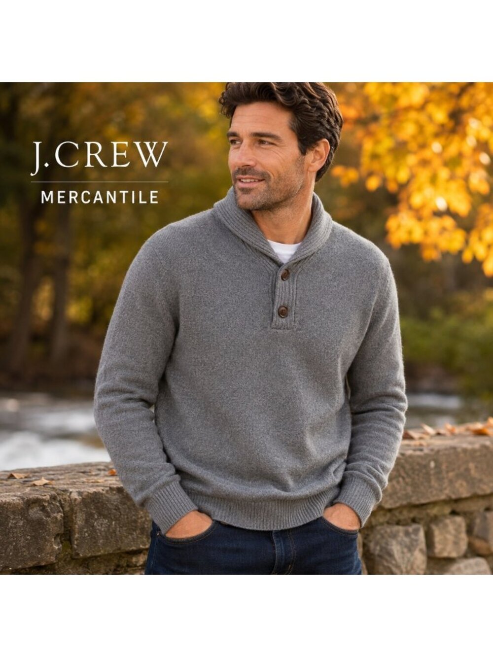 J Crew Mercantile Mens L Gray Lambswool Blend Shawl Collar Sweater Pullover